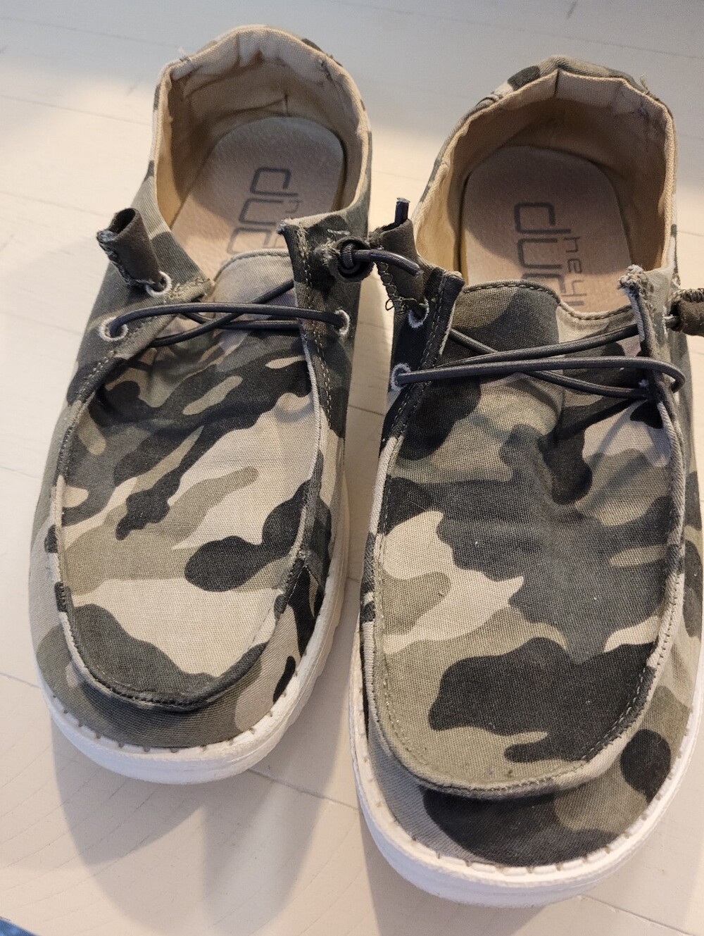 HEY DUDE Womens Canvas Camo Slip-On Sneakers